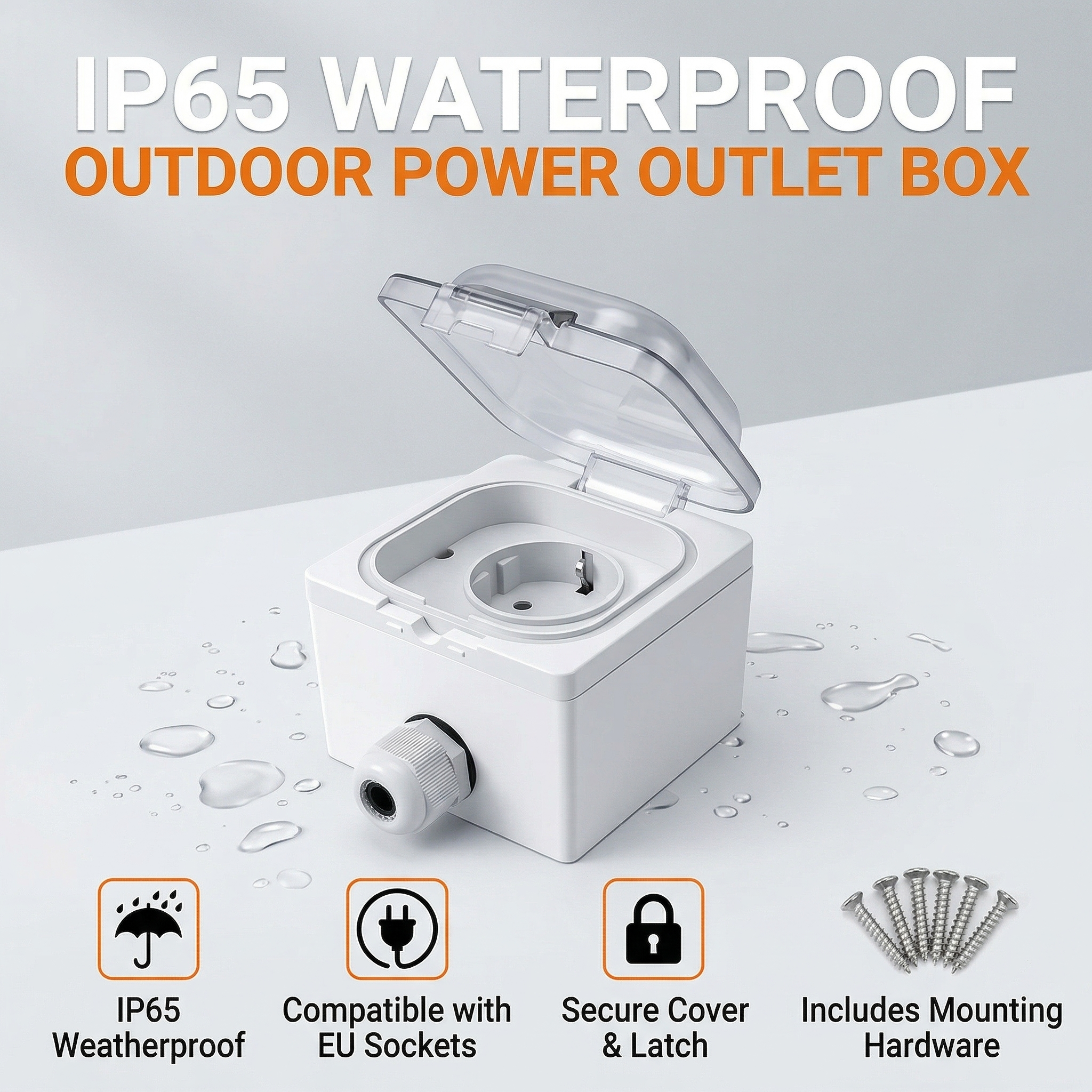 Outdoor Power Adapter - IP65 Waterproof Surface-Mount Socket Box, Universal