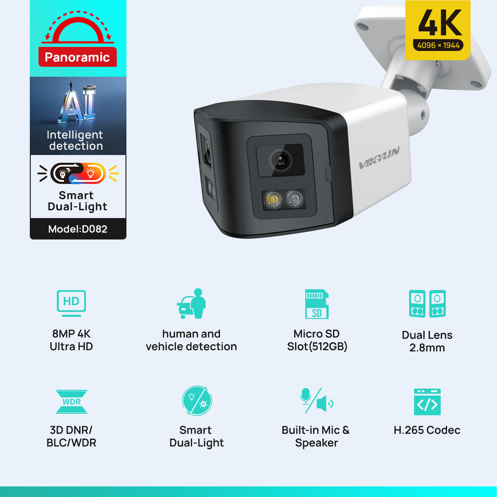 Outdoor Power G Motion - VIKYLIN 170° Panoramic 4K IP Security