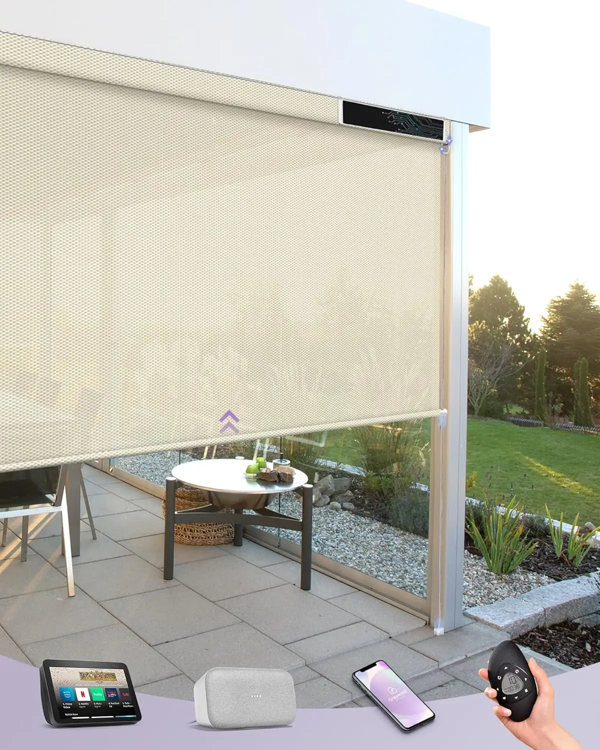 Outdoor Power Roller Shades - Motorized Outdoor Shades for Patio Compatible
