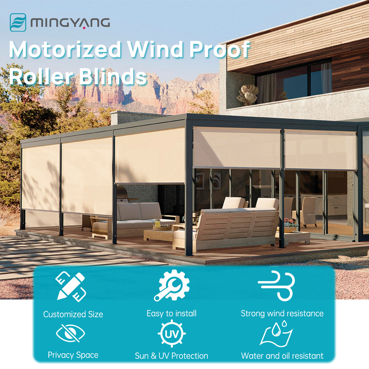 Built-In Waterproof Windproof  - Outdoor Power Roller Shades incelemesi ve fiyatı